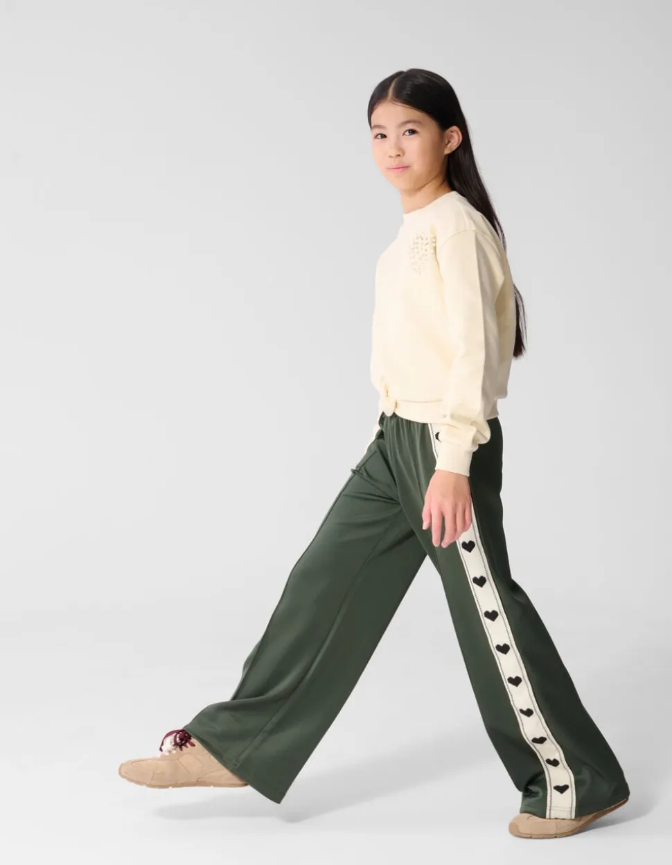 Sporty Heart Wide Leg Fit Broek Donkergroen