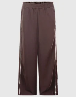Sporty Piping Wide Leg Fit Broek Donkerbruin