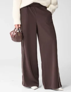 Sporty Piping Wide Leg Fit Broek Donkerbruin