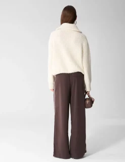 Sporty Piping Wide Leg Fit Broek Donkerbruin