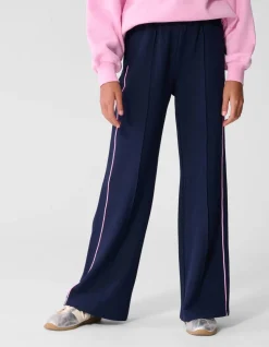 Sporty Piping Wide Leg Fit Broek Donkerblauw