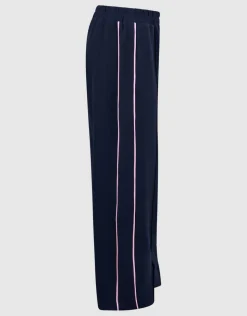Sporty Piping Wide Leg Fit Broek Donkerblauw