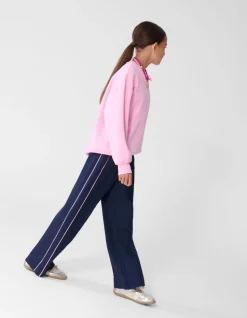Sporty Piping Wide Leg Fit Broek Donkerblauw