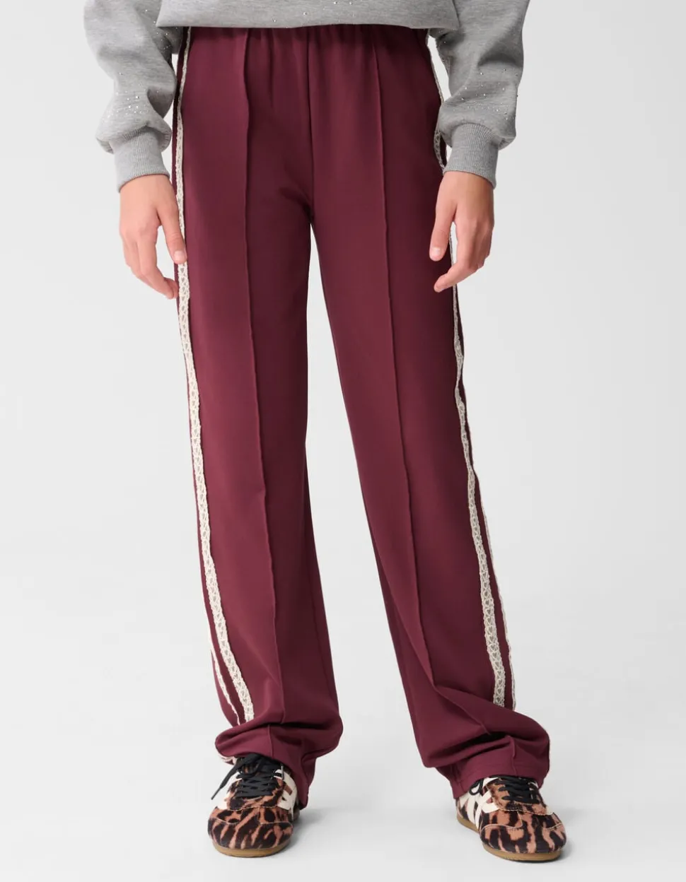 Sporty Wide Leg Broek Donkerrood