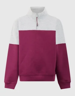 Sporty Zip Sweater Grijs/Donkerrood