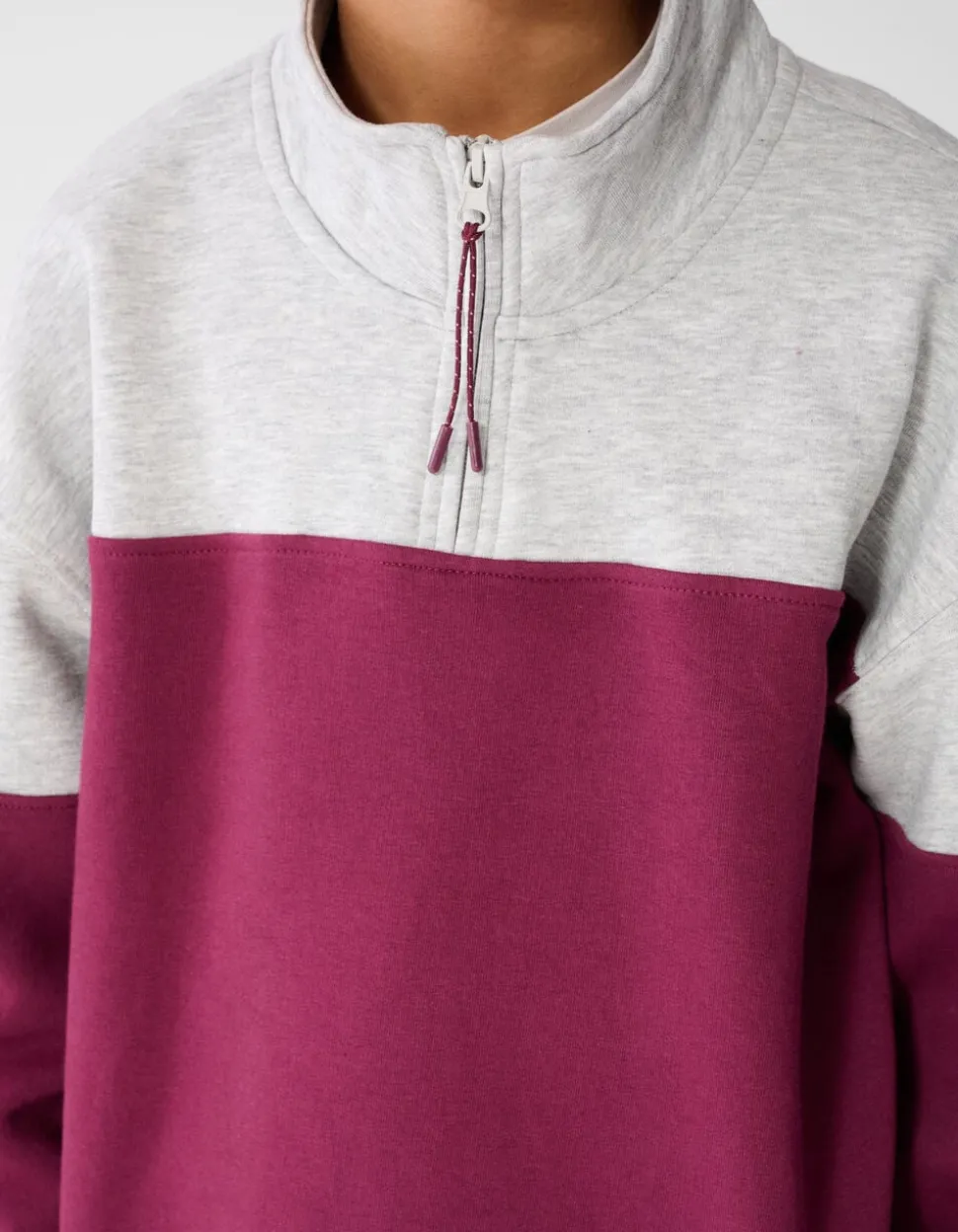 Sporty Zip Sweater Grijs/Donkerrood