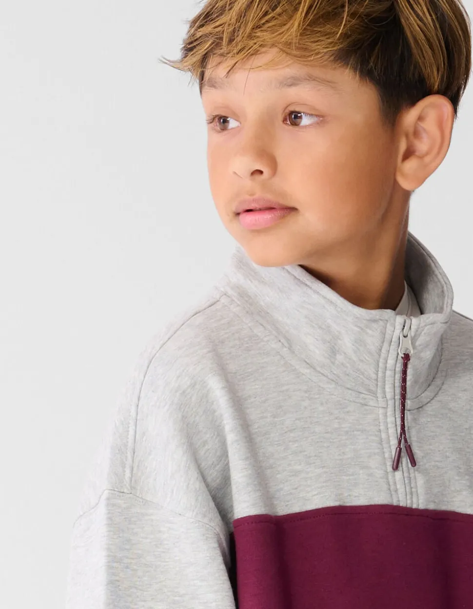 Sporty Zip Sweater Grijs/Donkerrood