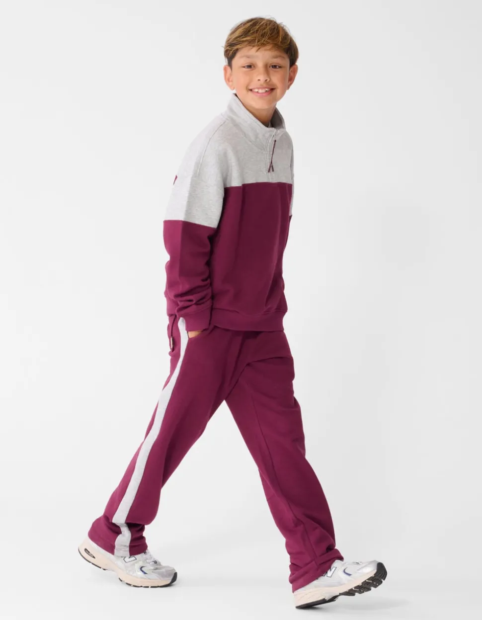 Sporty Zip Sweater Grijs/Donkerrood