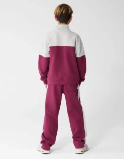 Sporty Zip Sweater Grijs/Donkerrood