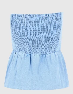 Strapless Denim Top Blauw