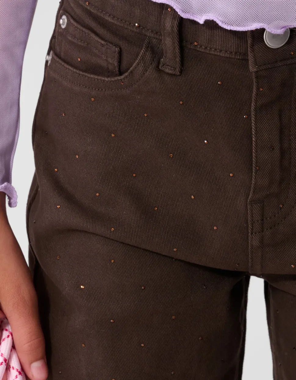 Strass Barrel Fit Broek Donkerbruin