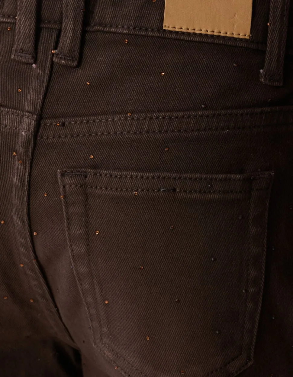 Strass Barrel Fit Broek Donkerbruin