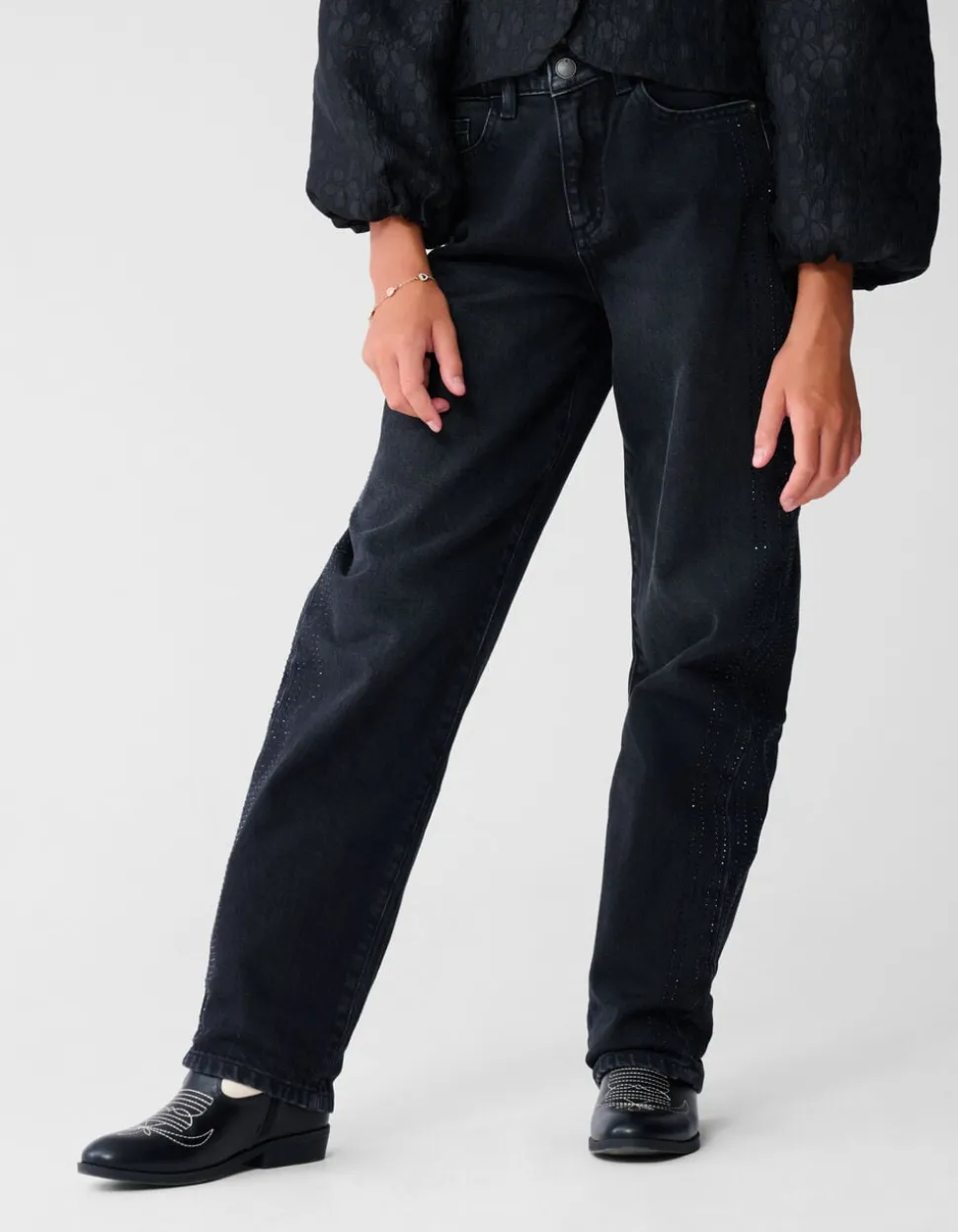 Strass Barrel Fit Jeans Zwart