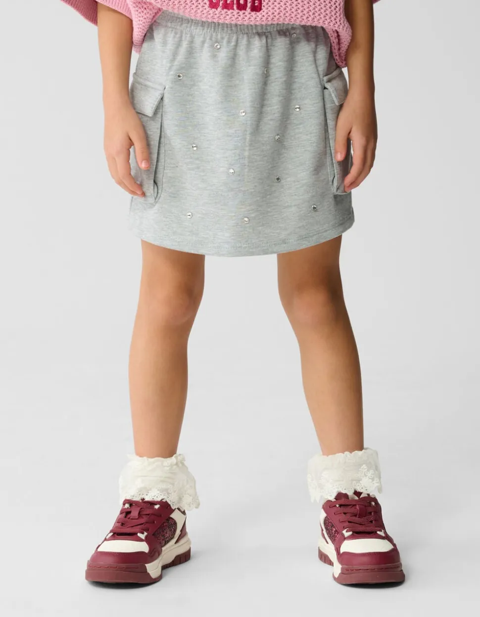 Strass Cargo Mini Rok Lichtgrijs