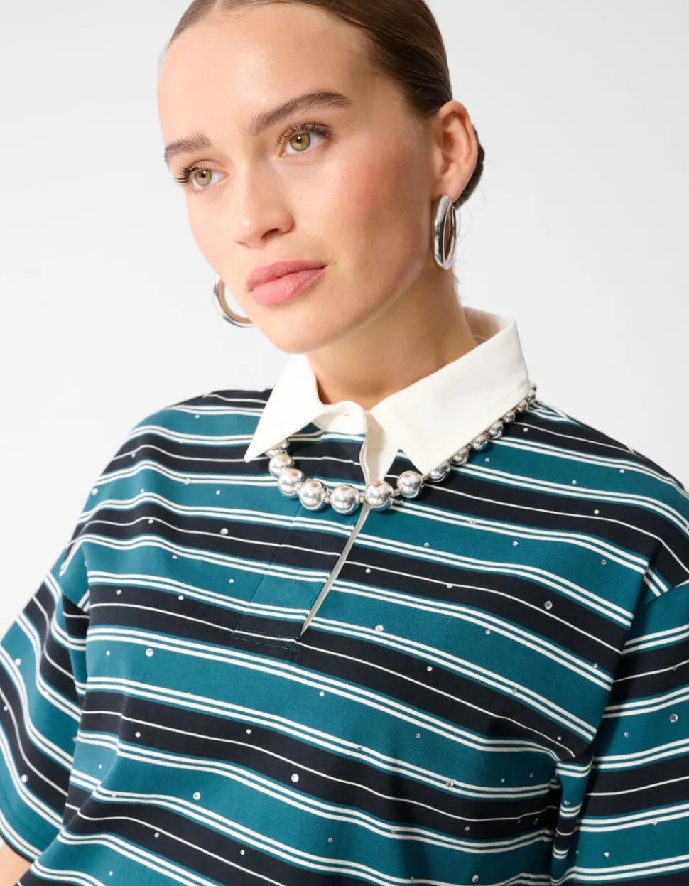 Strass Cropped Polo Petrol