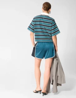 Strass Cropped Polo Petrol