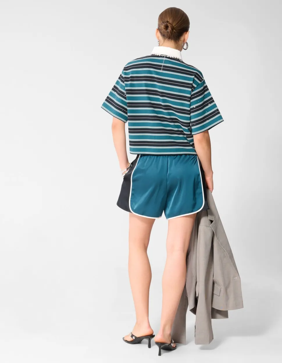 Strass Cropped Polo Petrol