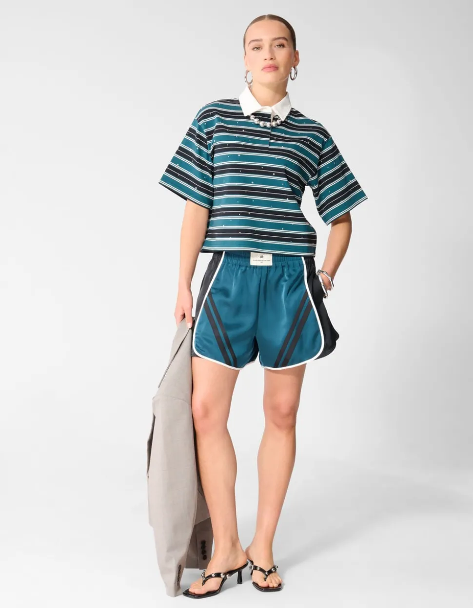 Strass Cropped Polo Petrol