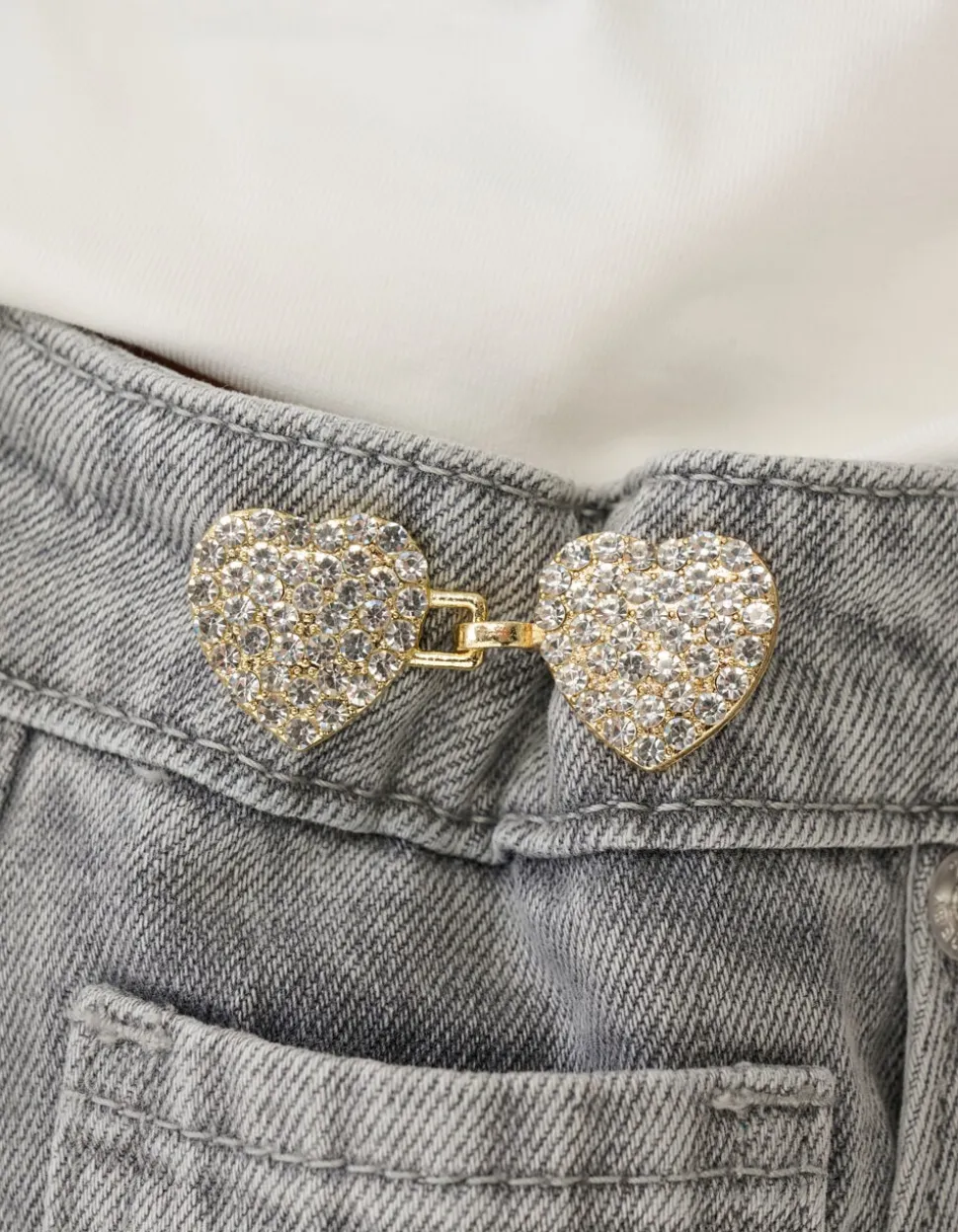 Strass Heart Jeans Pins Goud