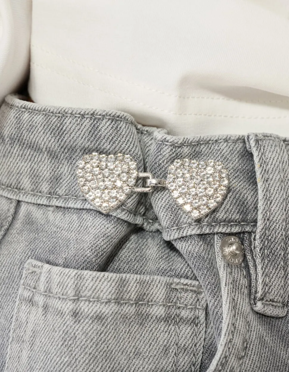 Strass Heart Jeans Pins Zilver