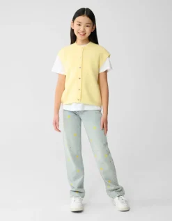 Strass Heart Wide Leg Fit Jeans Bleached