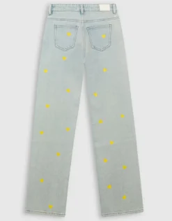Strass Heart Wide Leg Fit Jeans Bleached