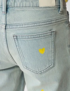 Strass Heart Wide Leg Fit Jeans Bleached
