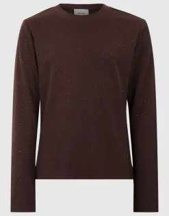 Strass Rib Longsleeve Top Donkerbruin