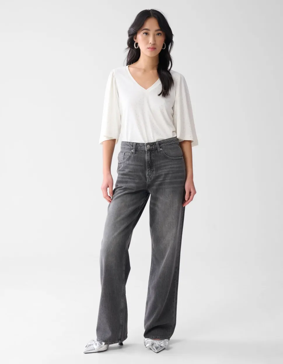 Strass Ruffle Top Gebroken Wit