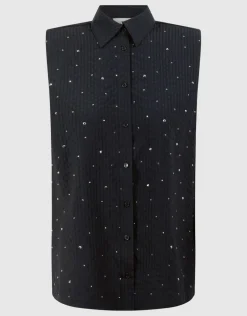 Strass Stripe Blouse Zwart