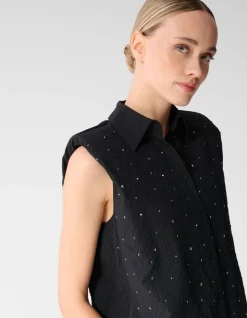 Strass Stripe Blouse Zwart