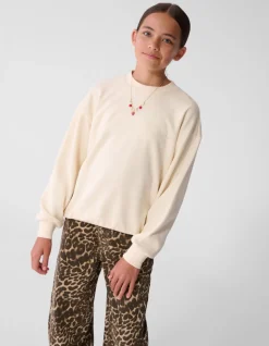 Strass Tekst Sweater Gebroken Wit
