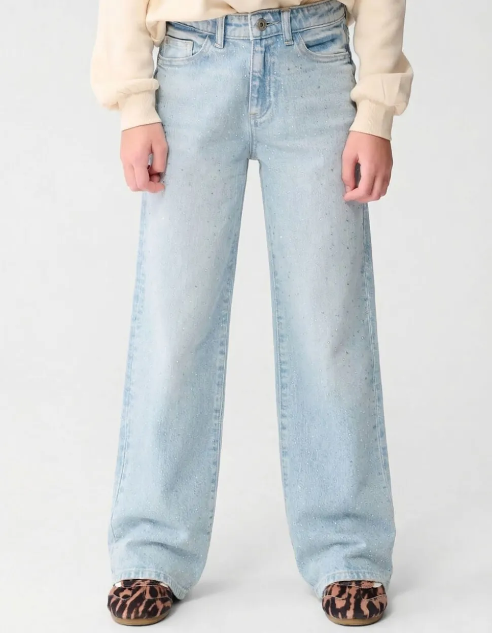 Strass Wide Leg Fit Jeans Bleached