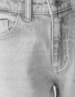 Strass Wide Leg Fit Jeans Lichtgrijs