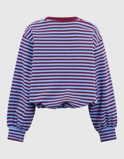 Striped Balloon Fit Sweater Donkerrood/Blauw