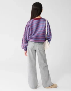 Striped Balloon Fit Sweater Donkerrood/Blauw
