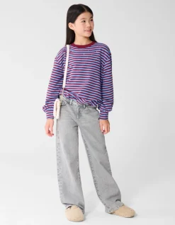Striped Balloon Fit Sweater Donkerrood/Blauw
