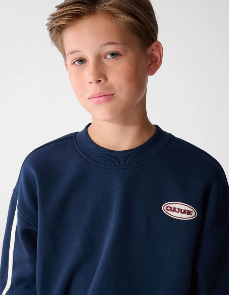 Striped Embroidery Sweater Donkerblauw