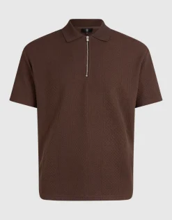 Stripe Structuur Zip Polo Donkerbruin