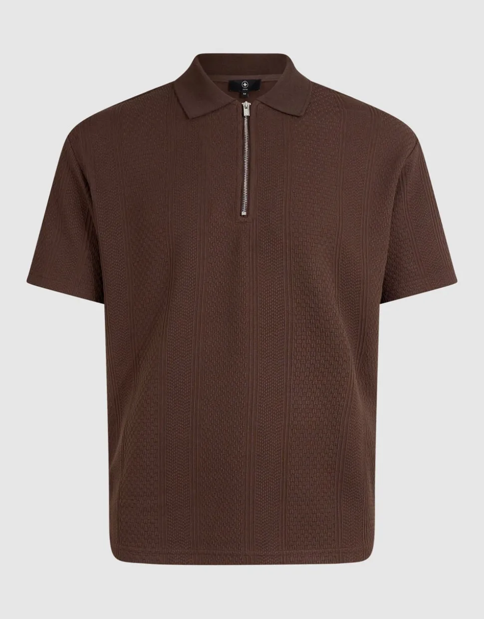 Stripe Structuur Zip Polo Donkerbruin