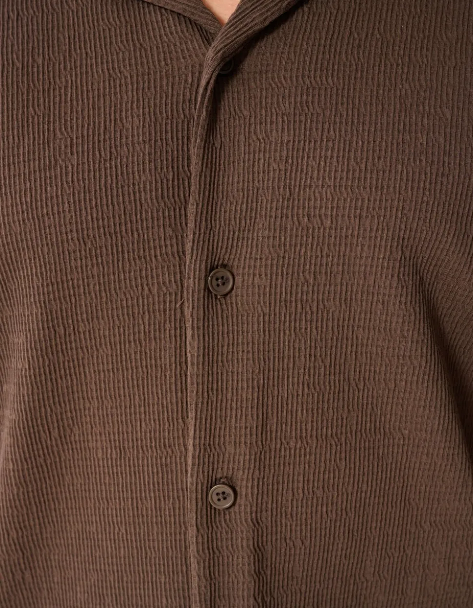 Structuur Overshirt Donkerbruin