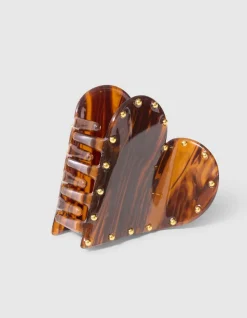 Studded Heart Haarclip Donkerbruin