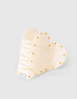Studded Heart Haarclip Gebroken Wit