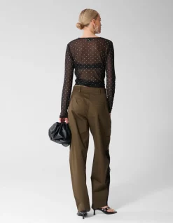 Studded Mesh Top Zwart