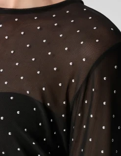 Studded Mesh Top Zwart