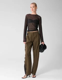 Studded Mesh Top Zwart