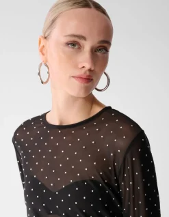 Studded Mesh Top Zwart