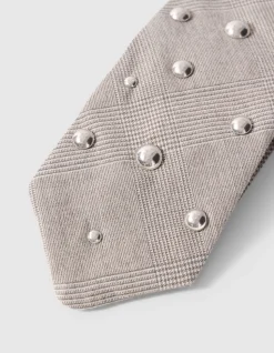 Studded Ruiten Stropdas Lichtgrijs