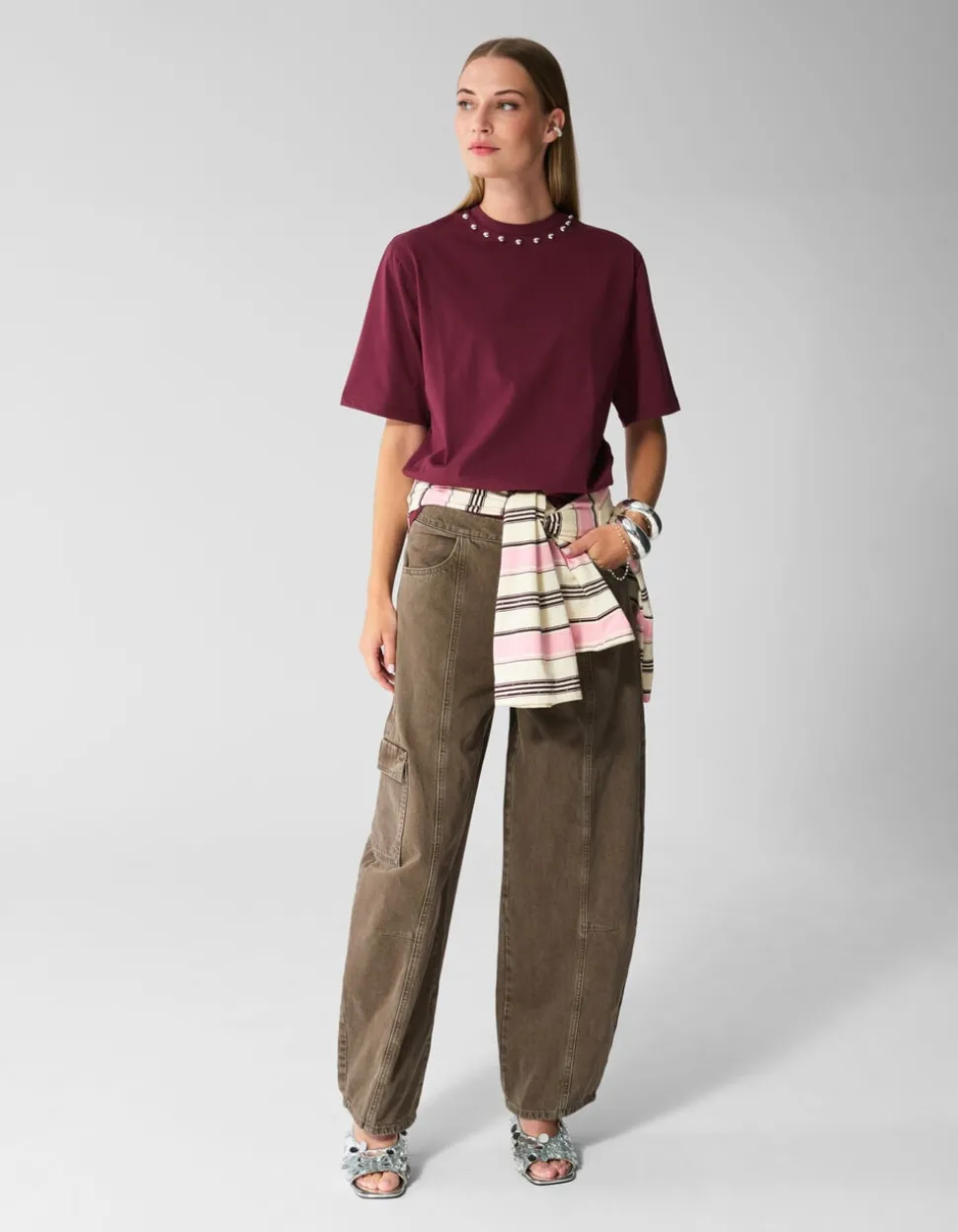 Studded T-shirt Donkerrood