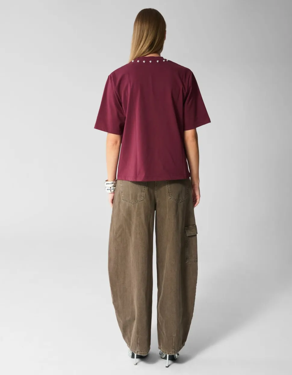 Studded T-shirt Donkerrood